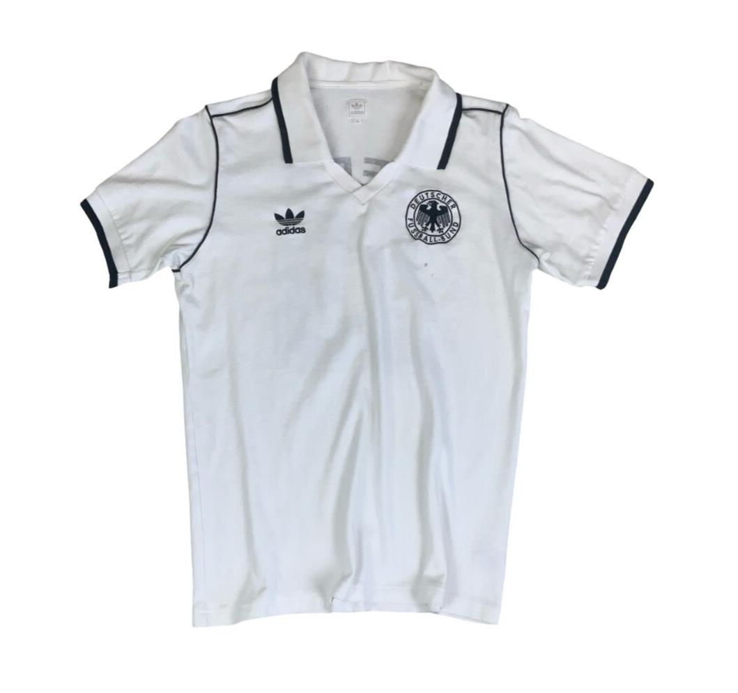 VTG ADIDAS WHITE GERMANY RETRO FOOTBALL POLO NECK SOCCER JERSEY SHIRT S