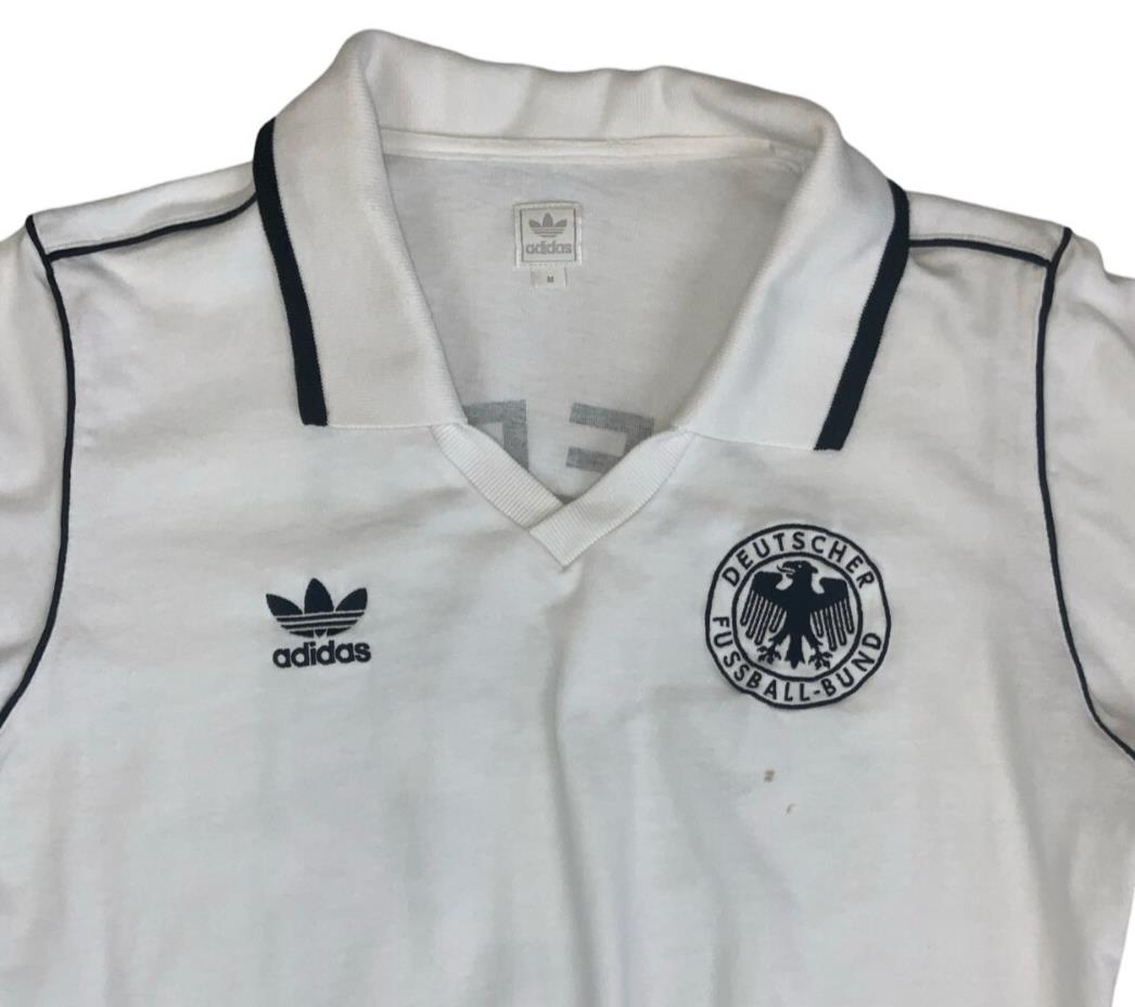 VTG ADIDAS WHITE GERMANY RETRO FOOTBALL POLO NECK SOCCER JERSEY SHIRT S