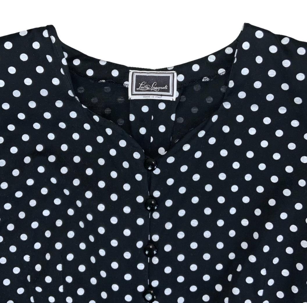 VTG LUISA SPAGNOLI ITALIAN DESIGNER POLKA-DOT RETRO PEPLUM BLOUSE SMALL
