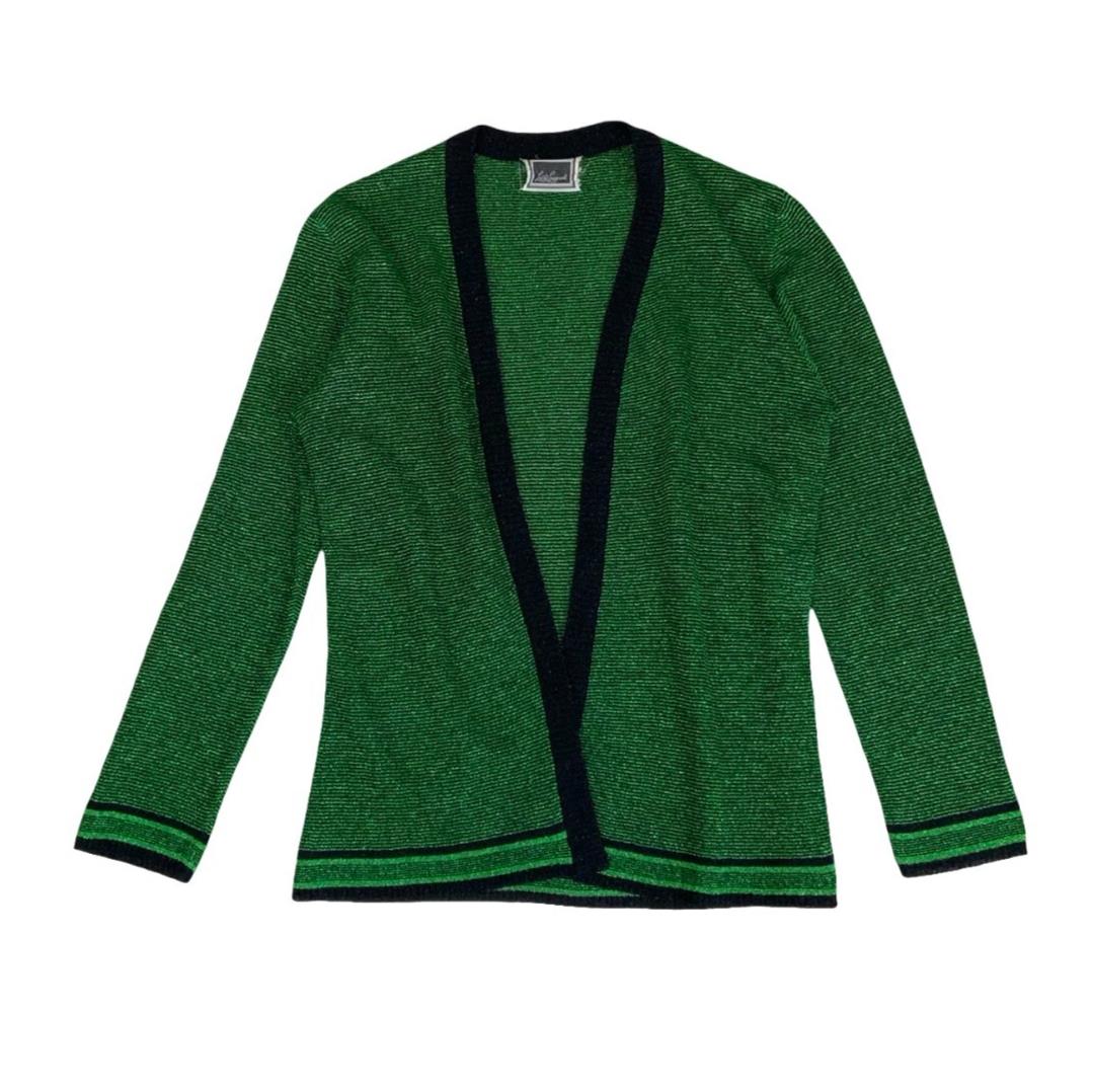 VTG LUISA SPAGNOLI GREEN GLITTER LUREX ITALIAN DESIGNER KNIT CARDIGAN SMALL