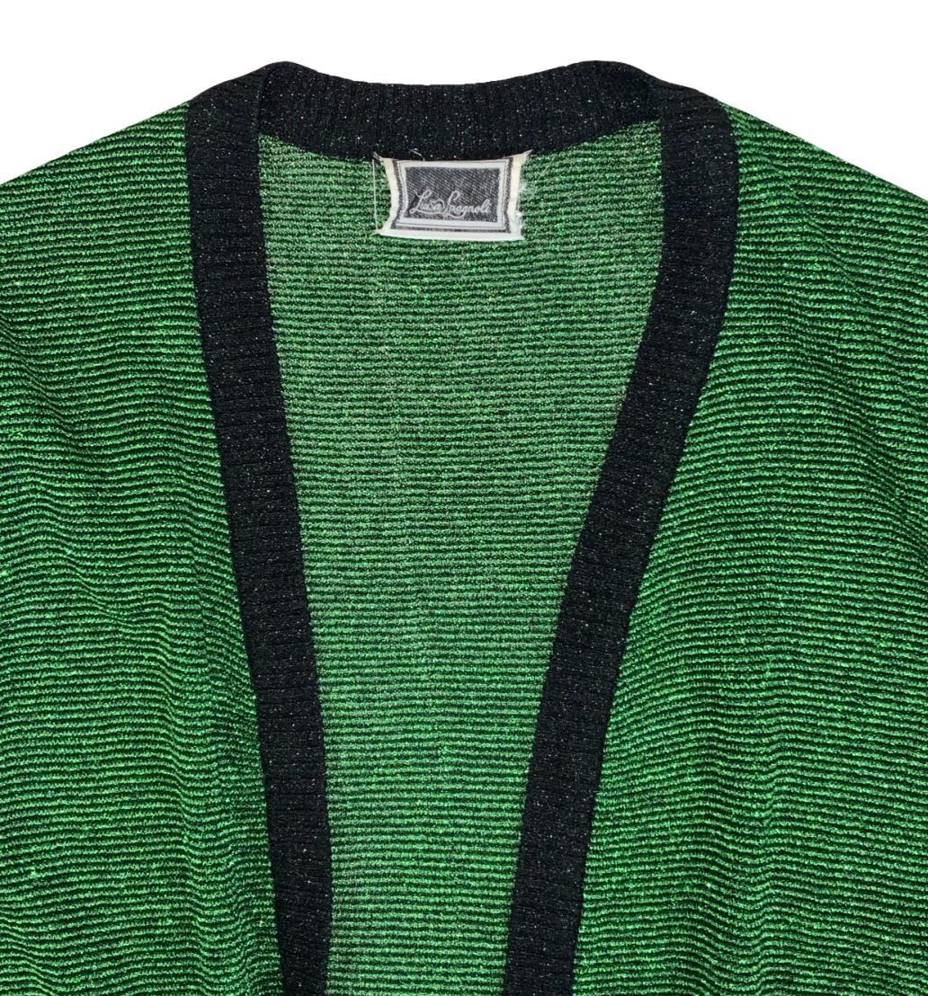 VTG LUISA SPAGNOLI GREEN GLITTER LUREX ITALIAN DESIGNER KNIT CARDIGAN SMALL