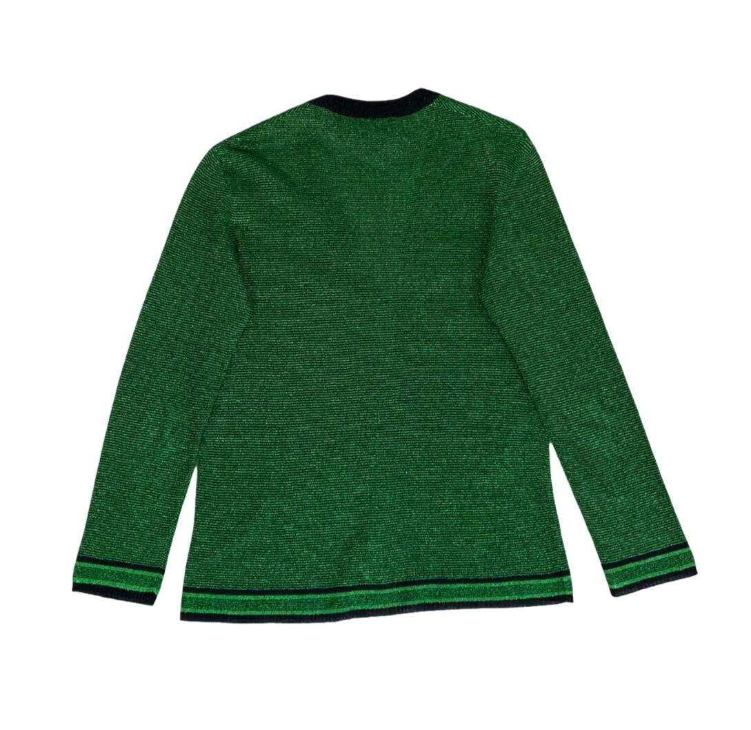 VTG LUISA SPAGNOLI GREEN GLITTER LUREX ITALIAN DESIGNER KNIT CARDIGAN SMALL