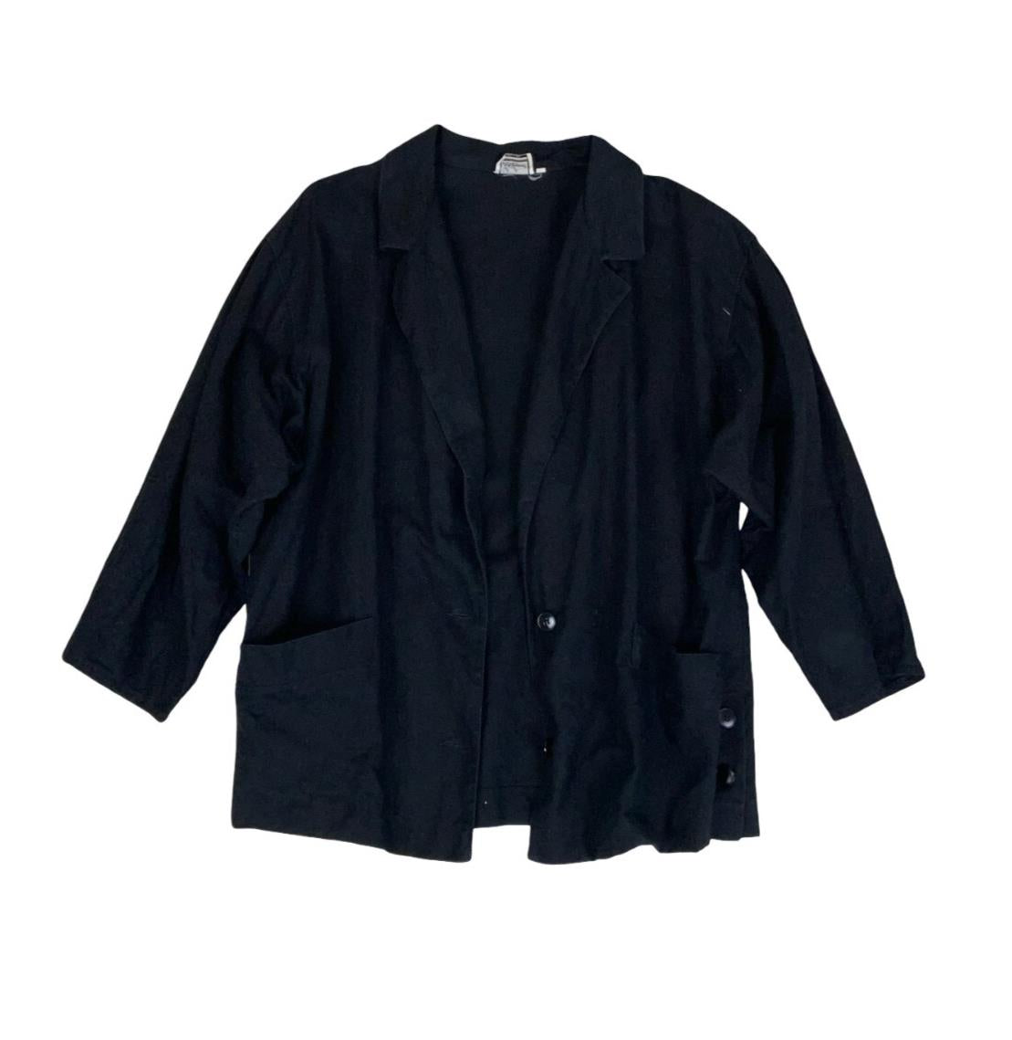 VTG 80s 90s LUISA SPAGNOLI WOMENS BLACK LINEN BLAZER JACKET UK 14 16