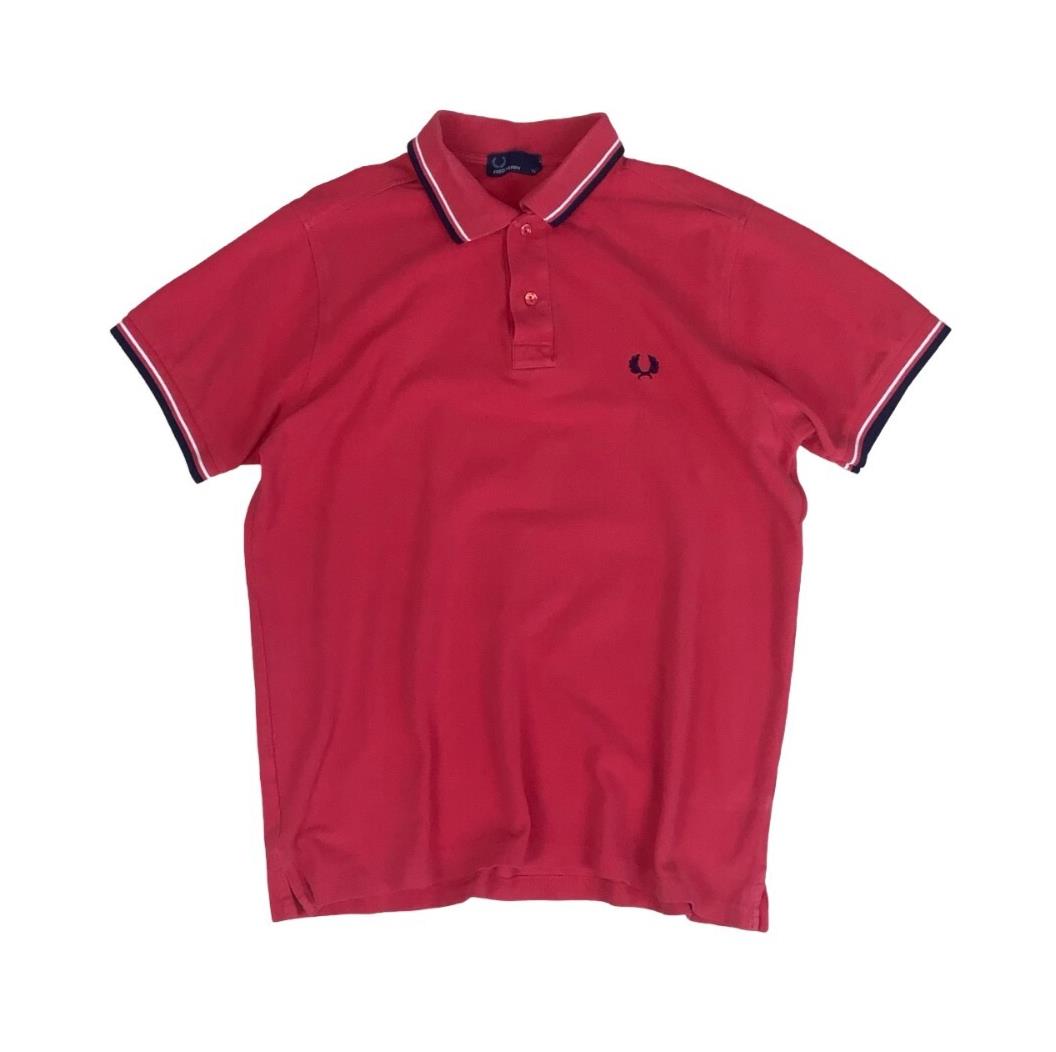 FRED PERRY RED POLO NECK SHIRT MEDIUM