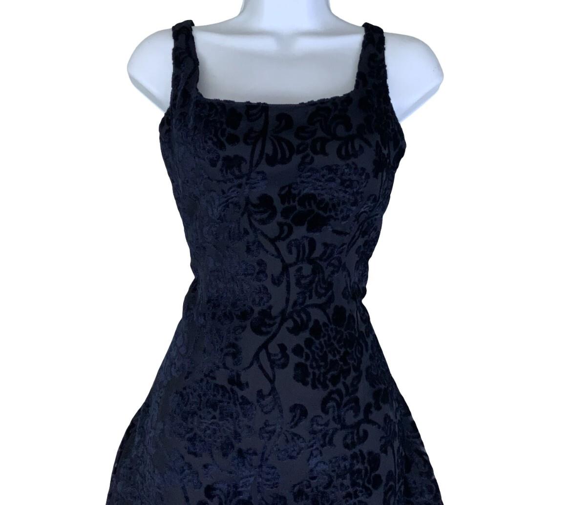 VTG SPORTSTAFF ITALIAN DESIGNER SLEEVELESS FLORAL VELVET DRESS UK 6 8