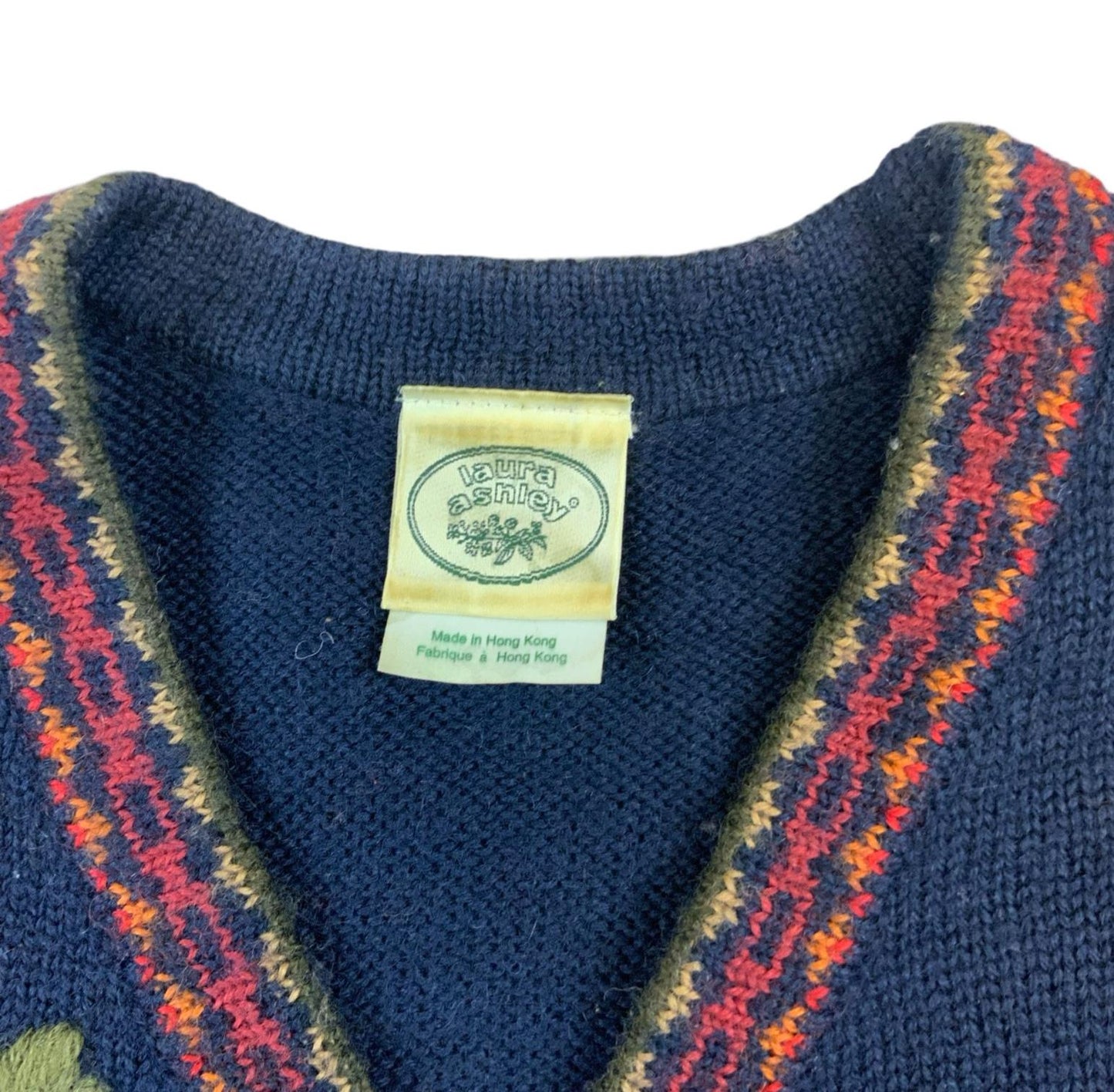 VTG 80s LAURA ASHLEY FLORAL BUTTON UP CROPPED KNITTED CARDIGAN UK 10 12