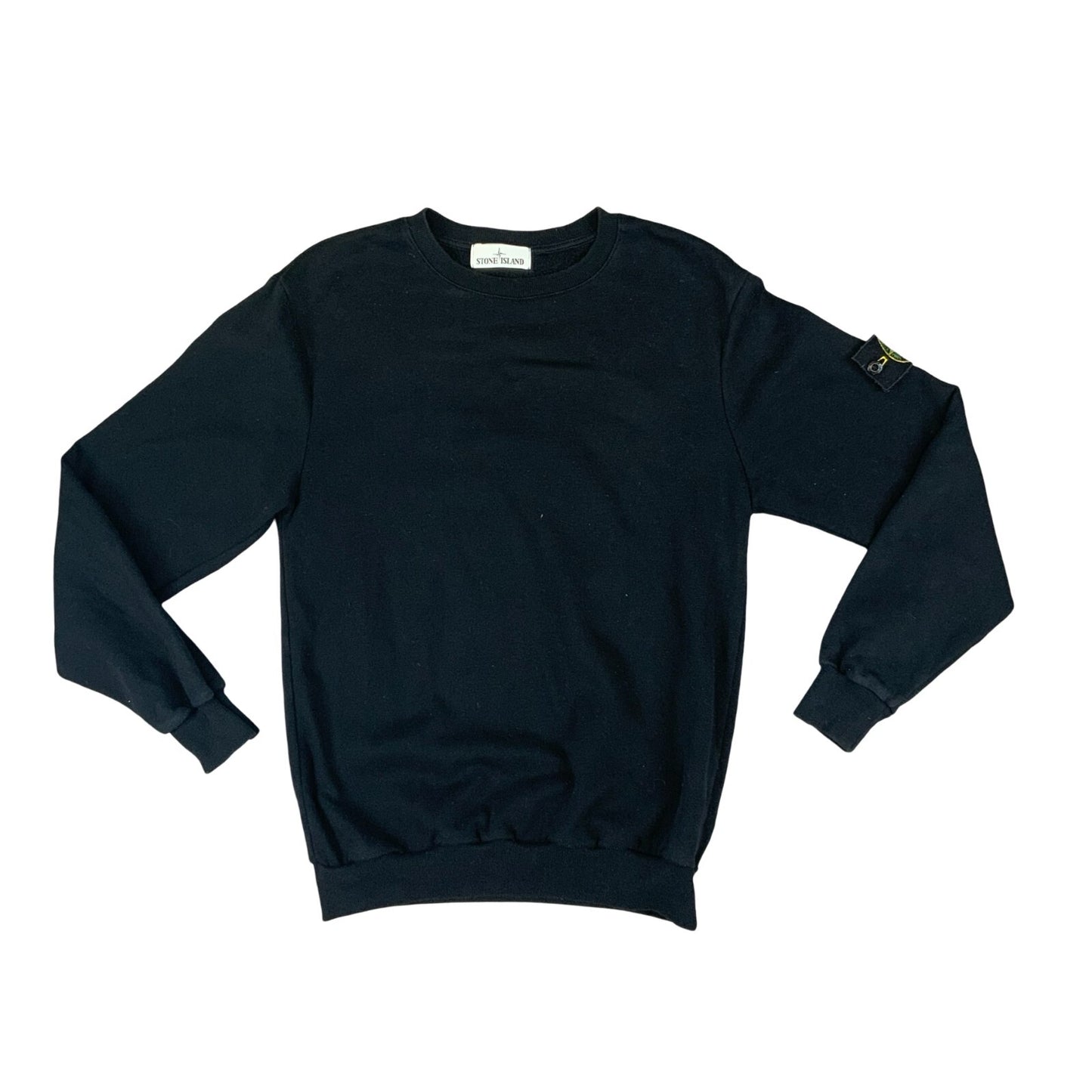 VTG 00s STONE ISLAND BLACK COTTON CREW NECK BADGE SWEATSHIRT SIZE S