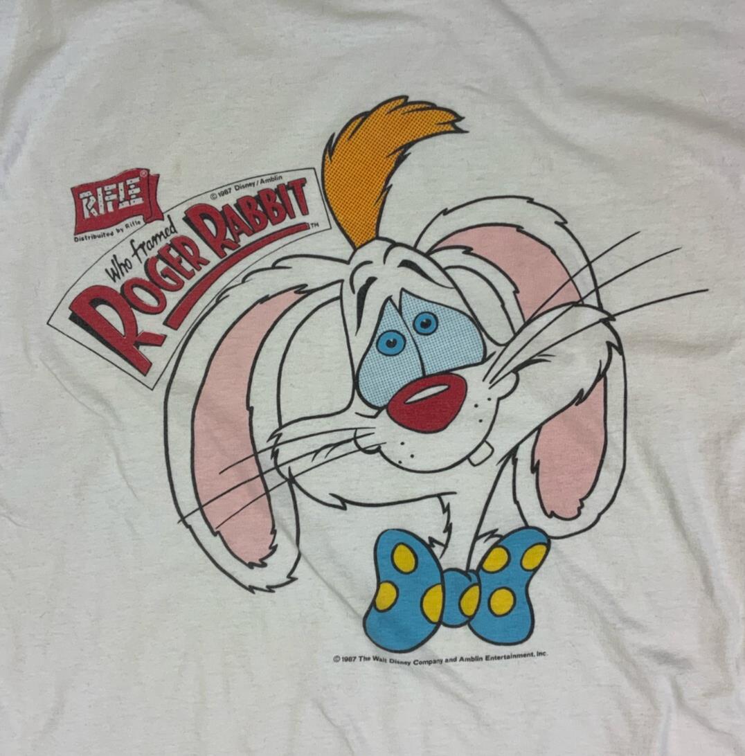 VTG 80S 90S DISNEY 1988 ROGER RABBIT FILM GRAPHIC TEE CROPPED LARGE