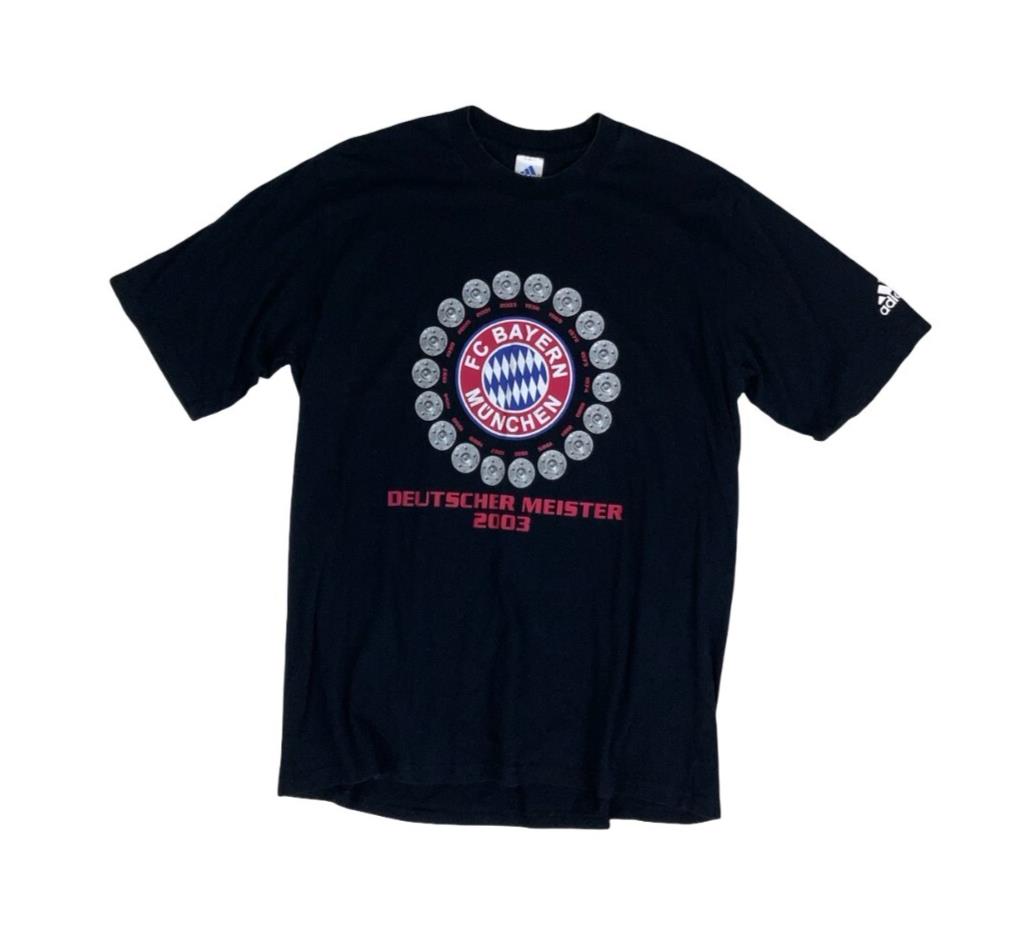 VTG ADIDAS BLACK 2003 FC BAYERN MUNCHEN FOOTBALL GRAPHIC TEE LARGE