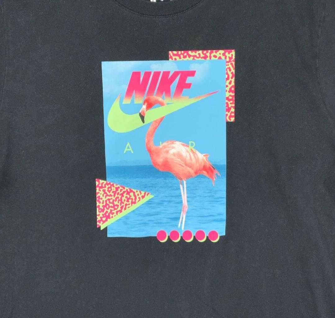 NIKE TEE BLACK SPORTSWEAR BEACH FLAMINGO NEON GRAPHIC T-SHIRT LARGE