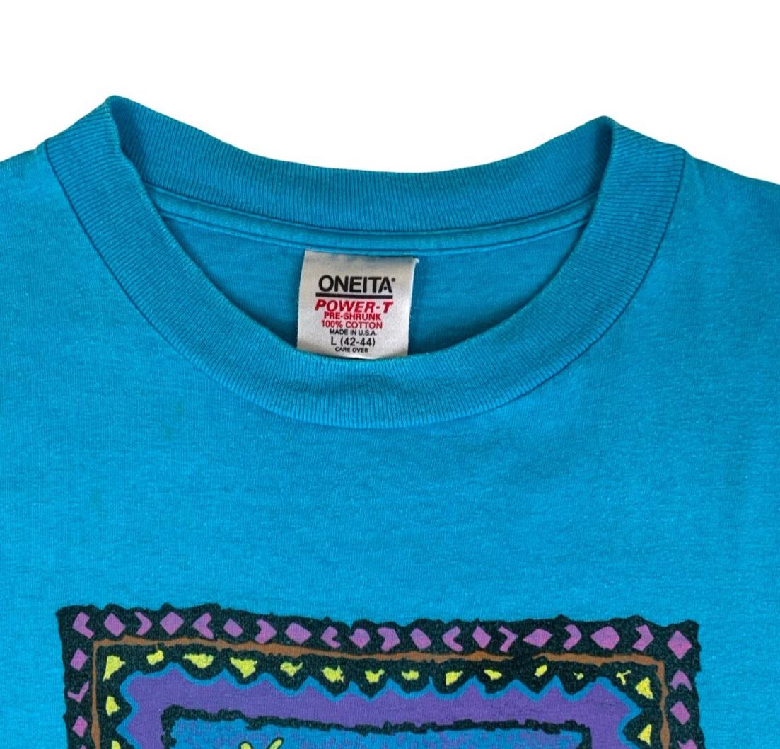 VTG 90S ONEITÁ BLUE POWER-T PRESHRUNK WAVE BOARD SINGLE STITCH GRAPHIC TEE SMALL