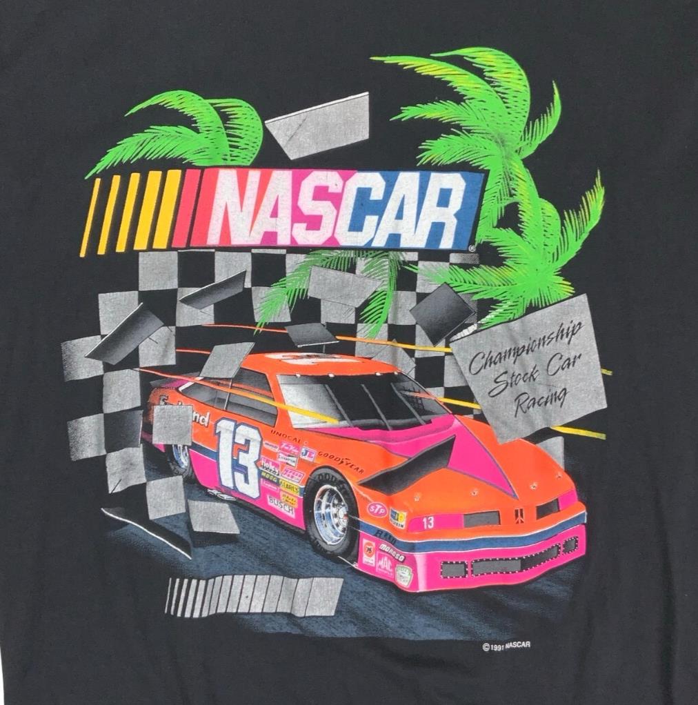 VTG 1991 BLACK NASCAR NO. 13 RACE CAR SLEEVELESS GRAPHIC TEE MEDIUM