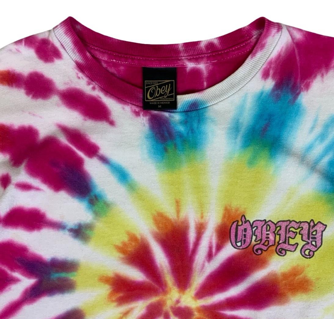 VTG Y2K 00S OBEY "NO MERCY" GRAPHIC TIE DYE TEE SMALL