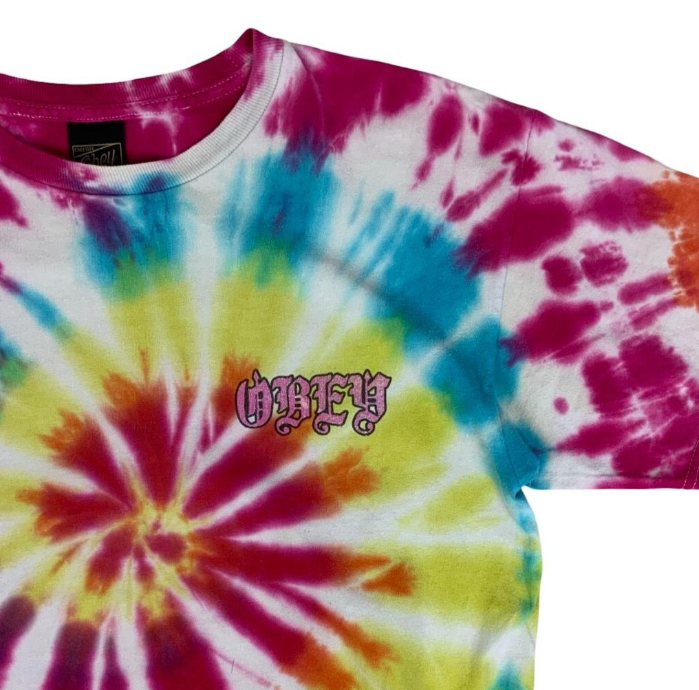 VTG Y2K 00S OBEY "NO MERCY" GRAPHIC TIE DYE TEE SMALL