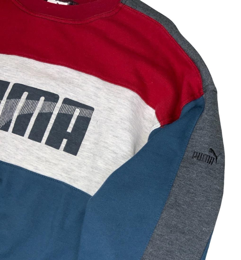 VTG 90S PUMA GREY RED BLUE PULL-OVER SWEATSHIRT MEDIUM