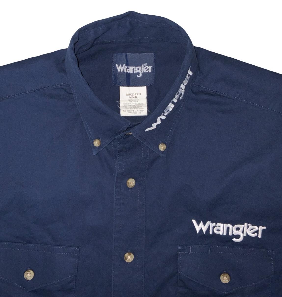 VTG 90S Y2K WRANGLER BLUE RETRO WESTERN EMBROIDERED LOGO SHIRT MEDIUM