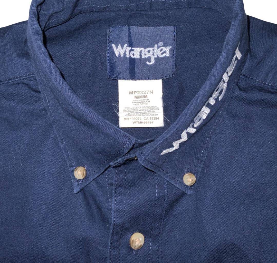 VTG 90S Y2K WRANGLER BLUE RETRO WESTERN EMBROIDERED LOGO SHIRT MEDIUM