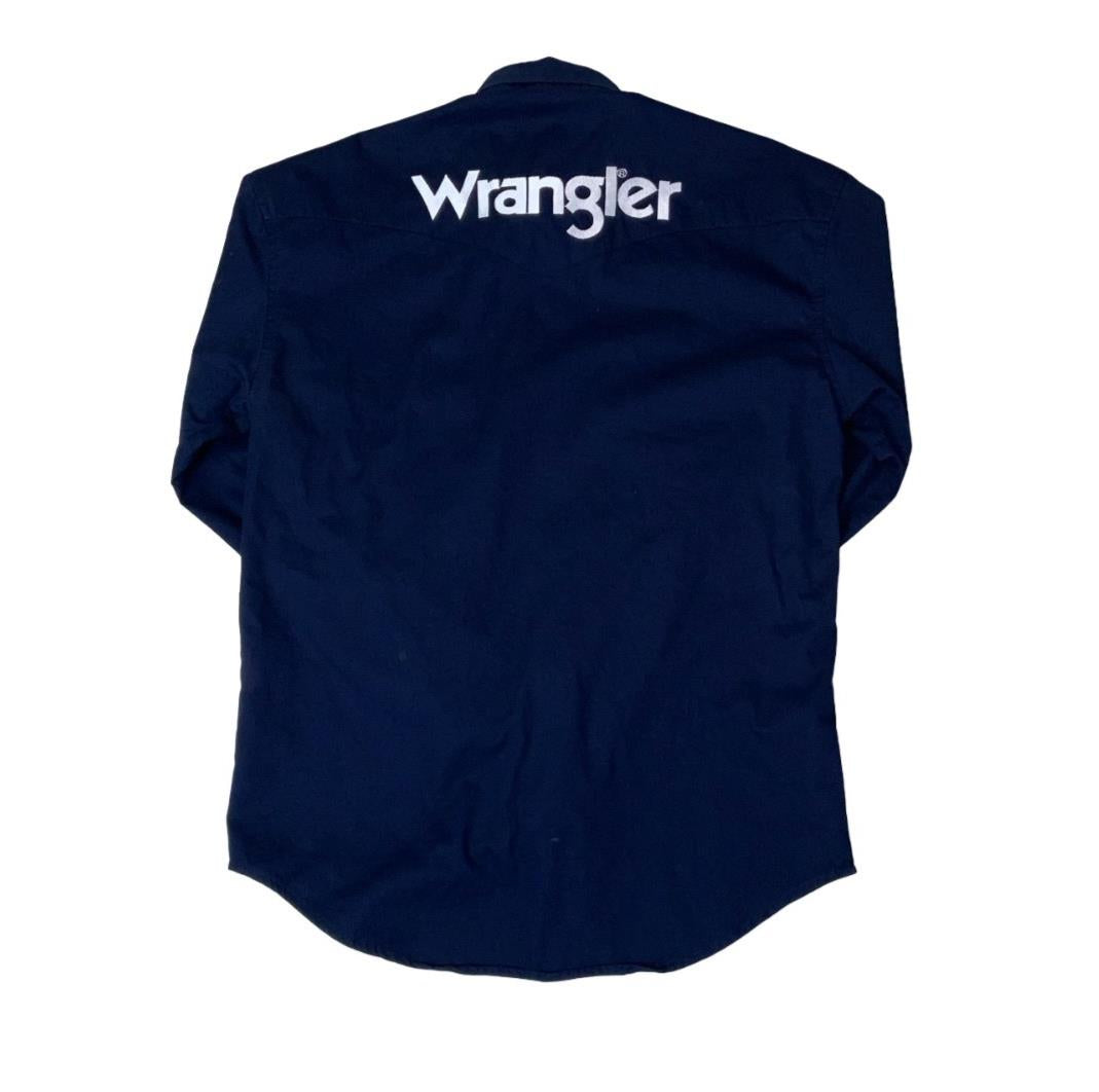 VTG 90S Y2K WRANGLER BLUE RETRO WESTERN EMBROIDERED LOGO SHIRT MEDIUM
