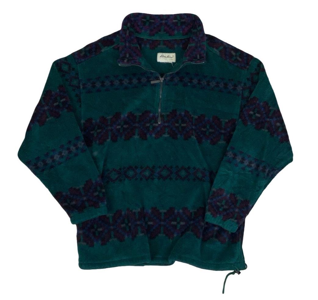 VTG 80S 90S EDDIE BAUER GREEN PURPLE AZTEK PULLOVER FLEECE LARGE