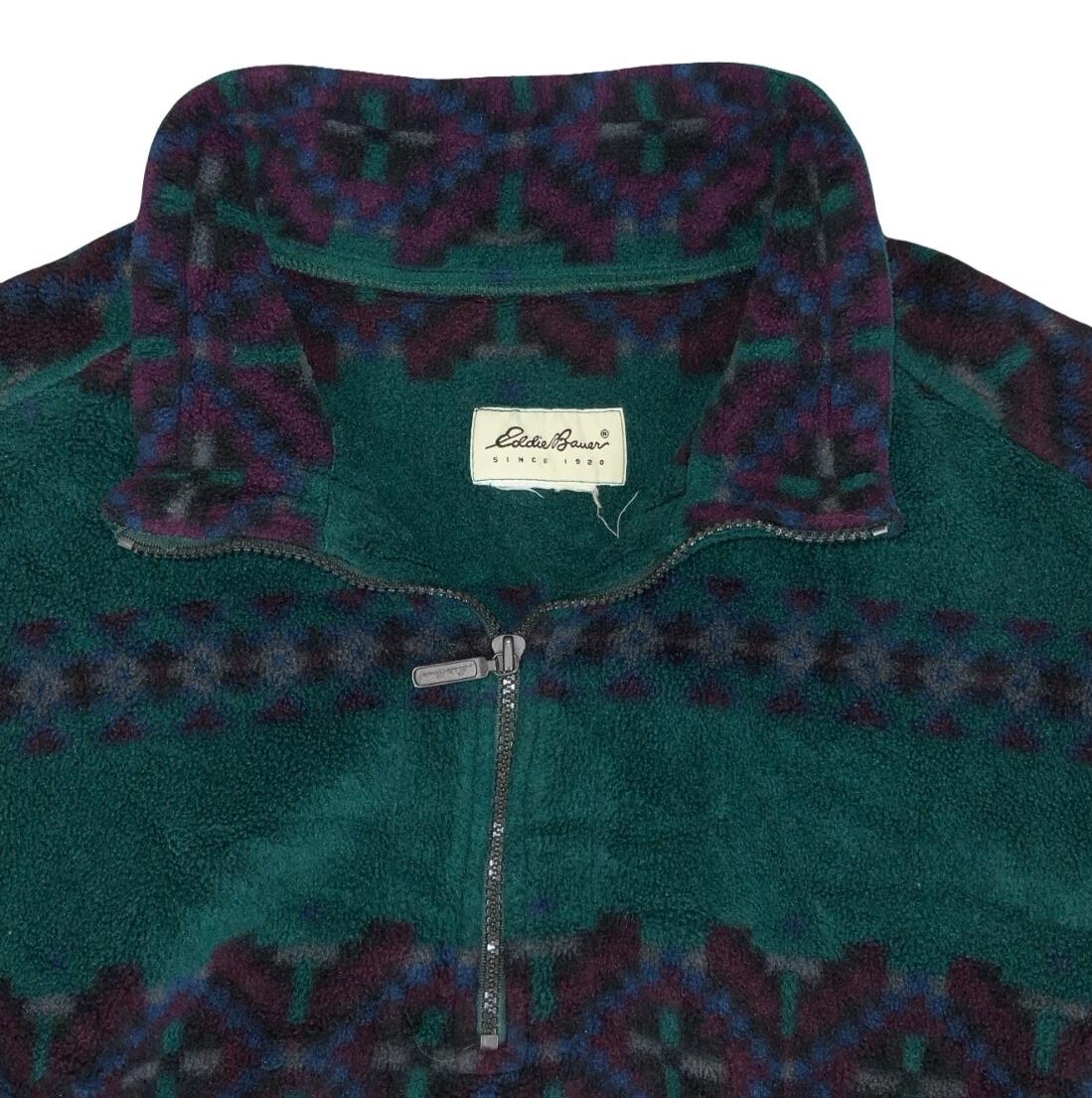 VTG 80S 90S EDDIE BAUER GREEN PURPLE AZTEK PULLOVER FLEECE LARGE