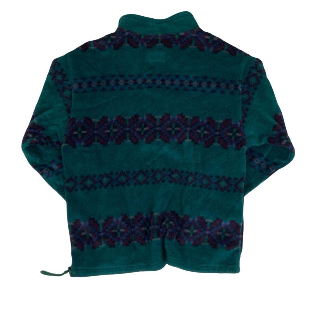 VTG 80S 90S EDDIE BAUER GREEN PURPLE AZTEK PULLOVER FLEECE LARGE