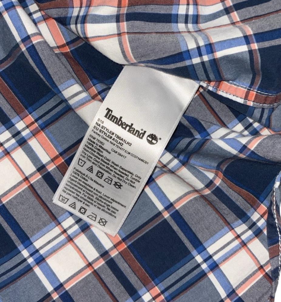 VTG 90S TIMBERLAND BLUE WHITE PINK PLAID SHORT SLEEVED SHIRT L XL