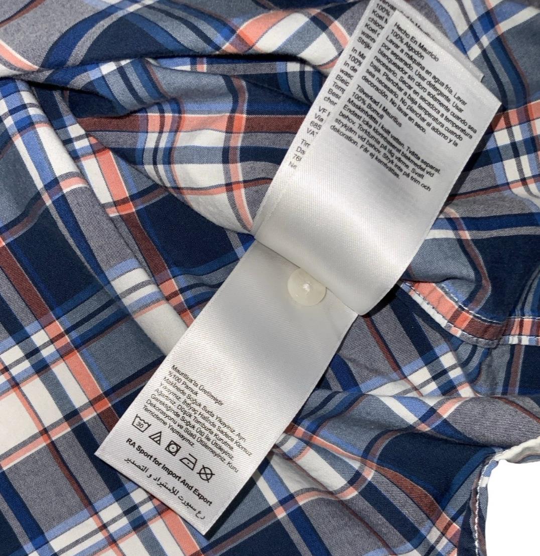 VTG 90S TIMBERLAND BLUE WHITE PINK PLAID SHORT SLEEVED SHIRT L XL