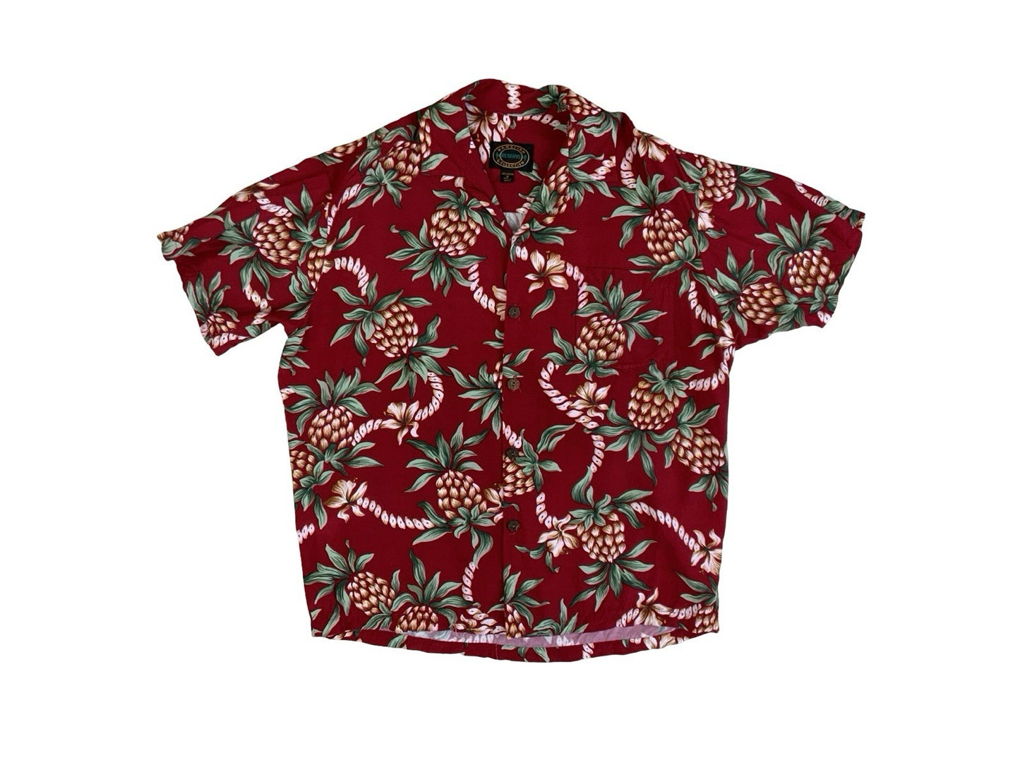 VTG RED RAYON MADE IN HAWAII HAWAIIAN ALOHA SHIRT TIKI ROCKABILLY SURF M 40”