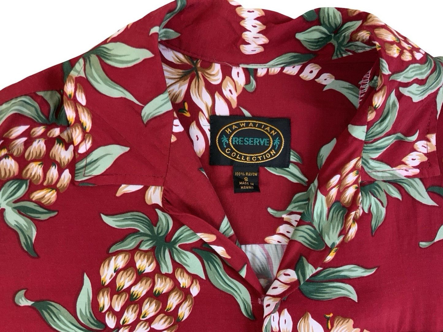 VTG RED RAYON MADE IN HAWAII HAWAIIAN ALOHA SHIRT TIKI ROCKABILLY SURF M 40”