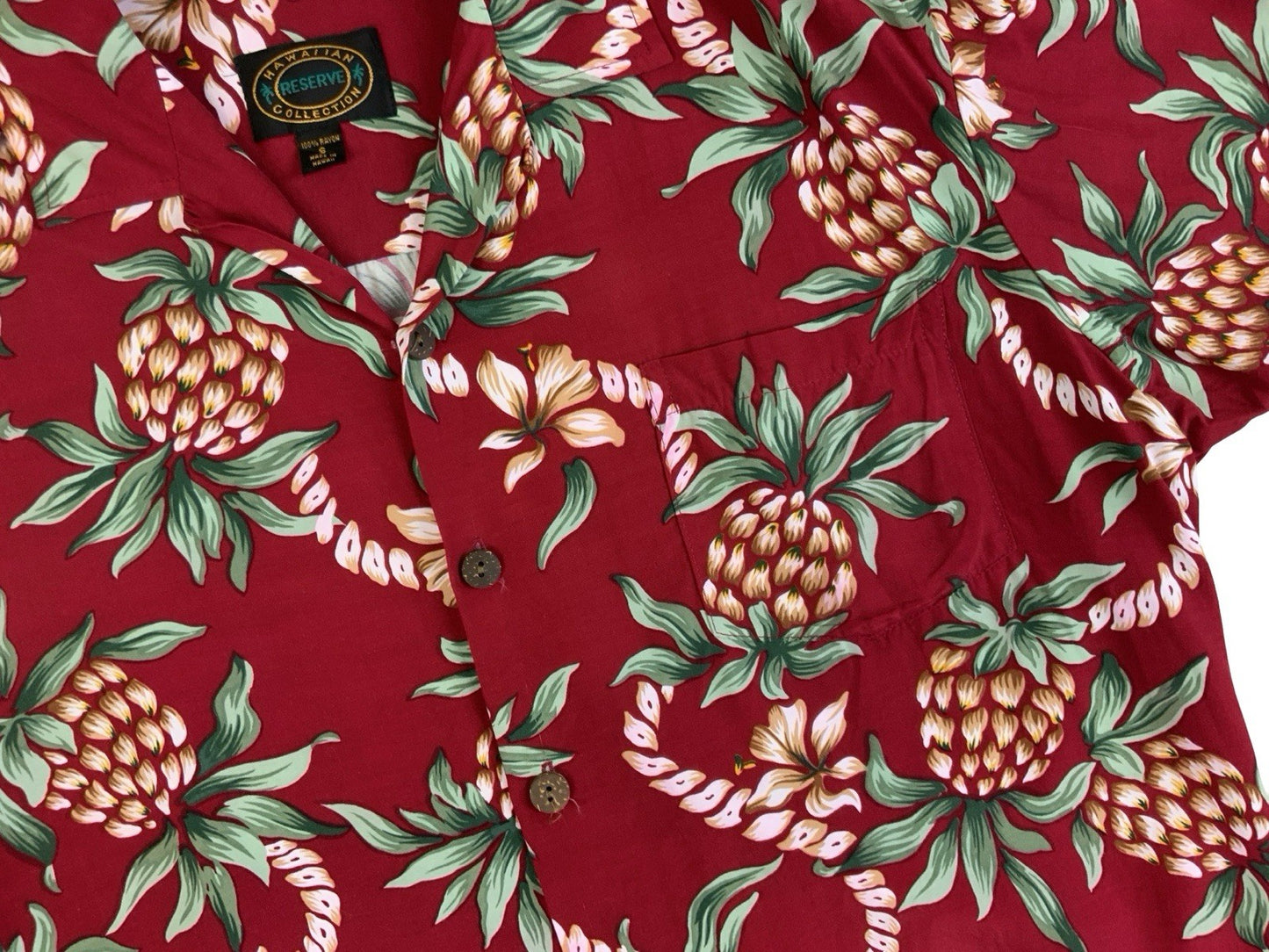 VTG RED RAYON MADE IN HAWAII HAWAIIAN ALOHA SHIRT TIKI ROCKABILLY SURF M 40”