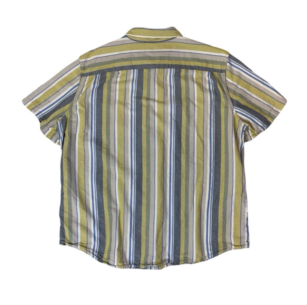 VTG LEVI'S YELLOW BLUE BEIGE STRIPED SHORT SLEEVED CASUAL SHIRT LARGE 47"