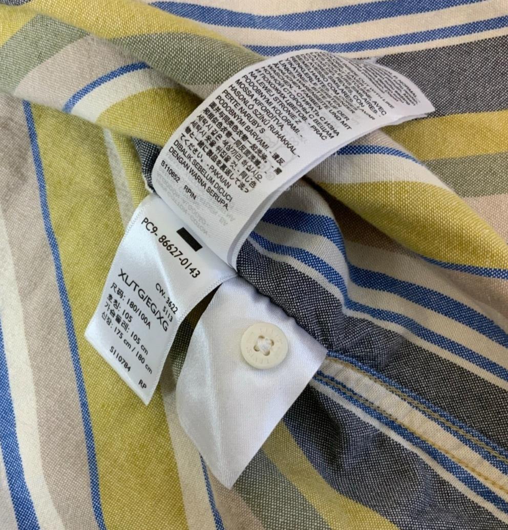 VTG LEVI'S YELLOW BLUE BEIGE STRIPED SHORT SLEEVED CASUAL SHIRT LARGE 47"