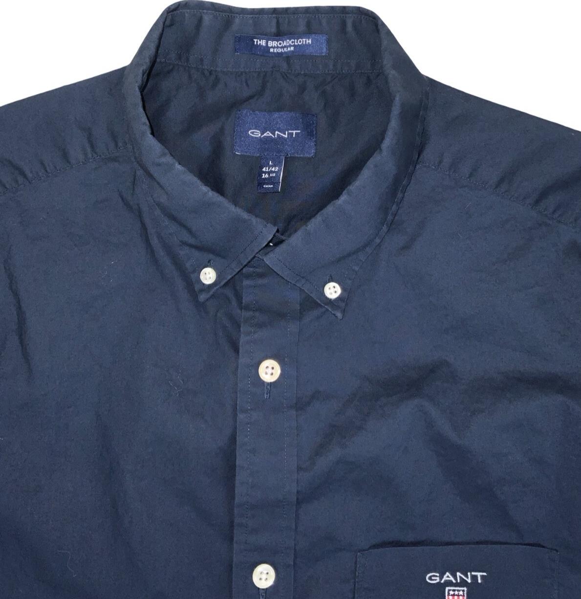 GANT REGULAR FIT SHORT SLEEVE BROADCLOTH BLUE DESIGNER SHIRT M 42"