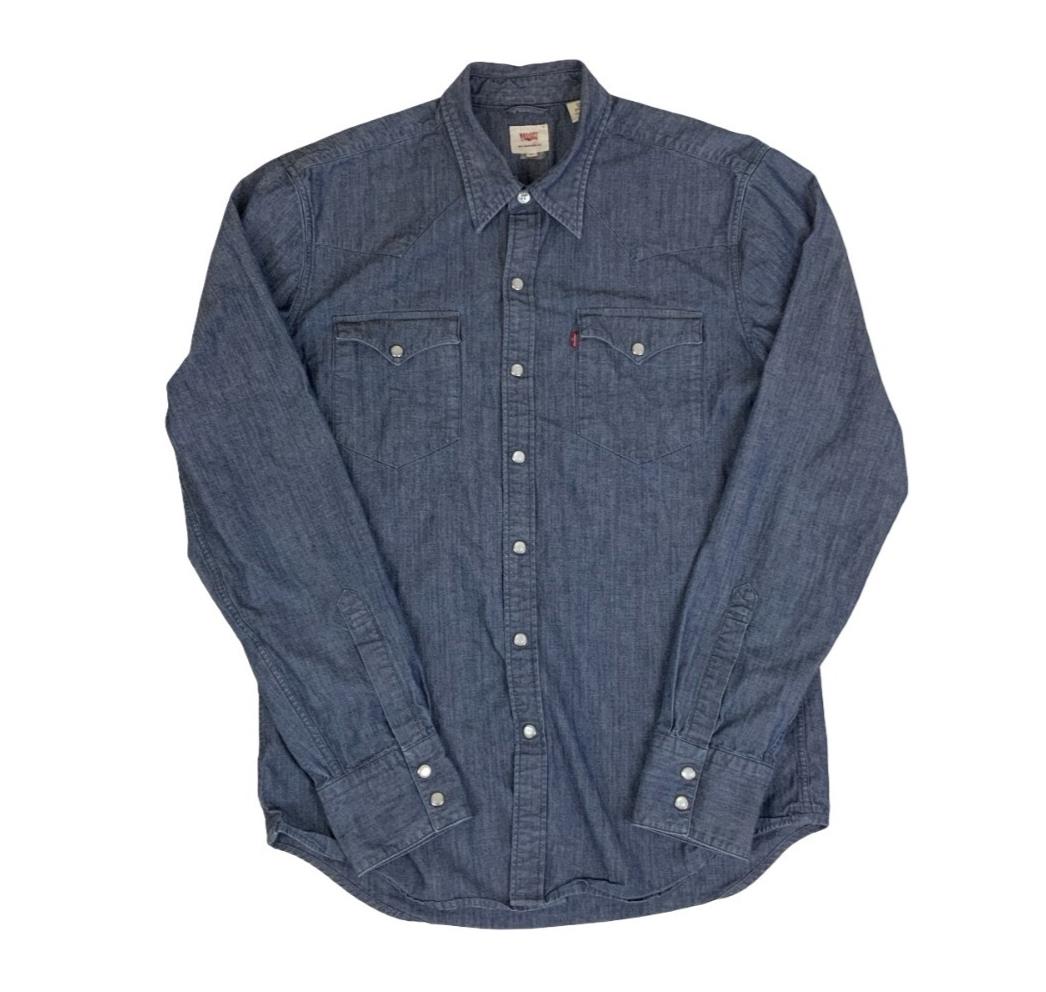 VTG 90S LEVI'S BLUE PEARL SNAP RED TAB LONG-SLEEVED WESTERN SHIRT SMALL 39"