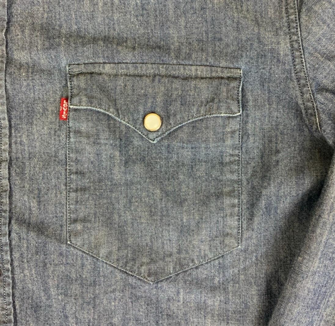 VTG 90S LEVI'S BLUE PEARL SNAP RED TAB LONG-SLEEVED WESTERN SHIRT SMALL 39"