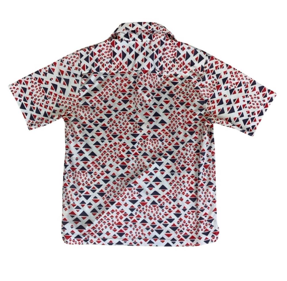 VTG 70S ARNOLD PALMER ROBERT BRUCE RED WHITE BLUE PATTERN GOLF POLO SHIRT S 39"