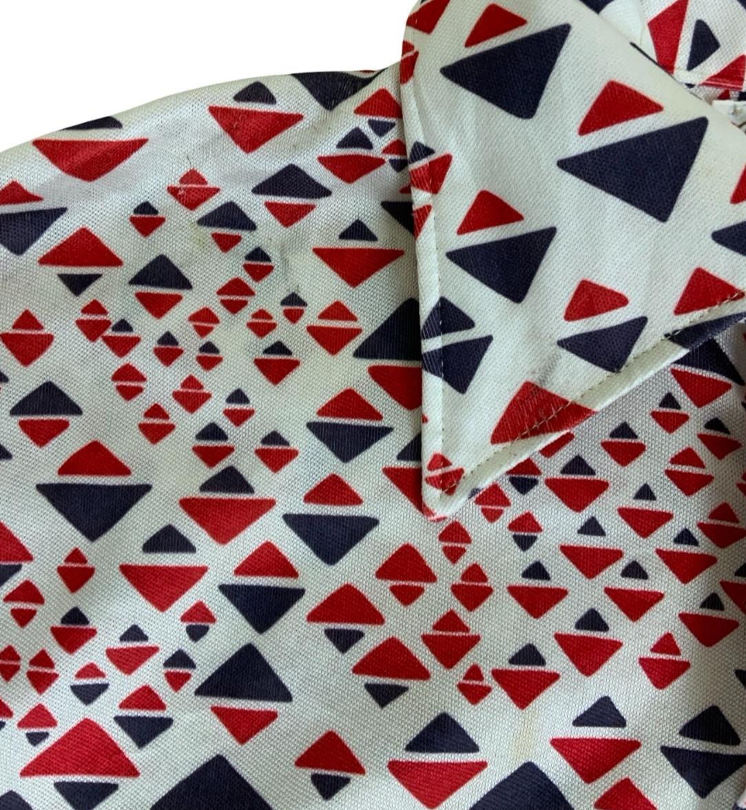 VTG 70S ARNOLD PALMER ROBERT BRUCE RED WHITE BLUE PATTERN GOLF POLO SHIRT S 39"