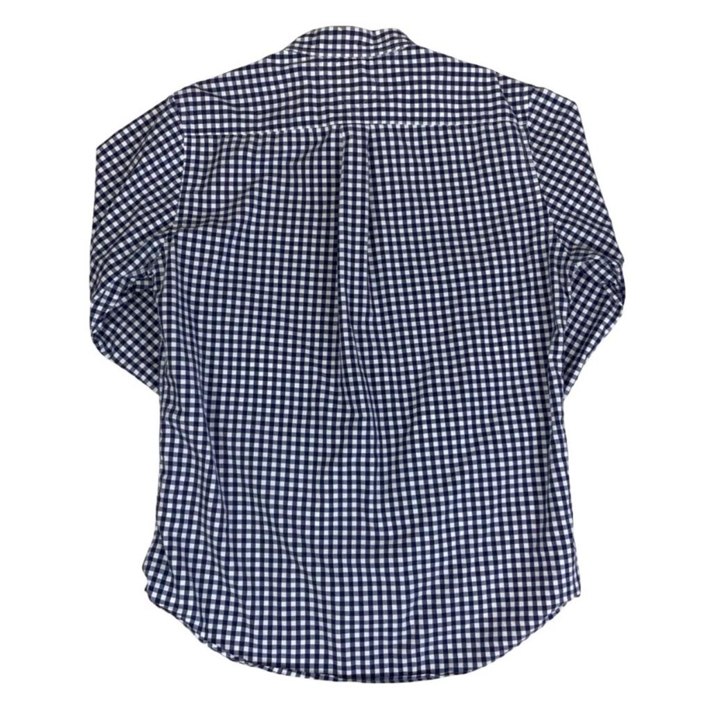 VTG 00S TOMMY HILFIGER NAVY BLUE WHITE CHECK LONG-SLEEVED SHIRT MEDIUM 43"