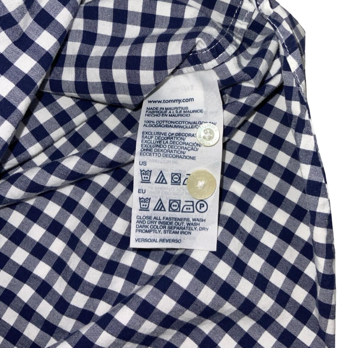 VTG 00S TOMMY HILFIGER NAVY BLUE WHITE CHECK LONG-SLEEVED SHIRT MEDIUM 43"