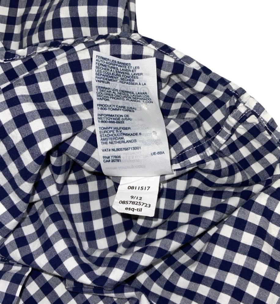 VTG 00S TOMMY HILFIGER NAVY BLUE WHITE CHECK LONG-SLEEVED SHIRT MEDIUM 43"