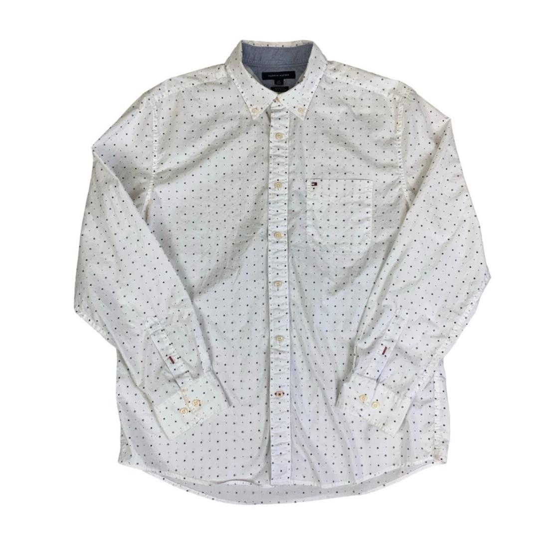 VTG 00S TOMMY HILFIGER MEN'S CLASSIC FIT WHITE LONG-SLEEVED SHIRT LARGE 45"