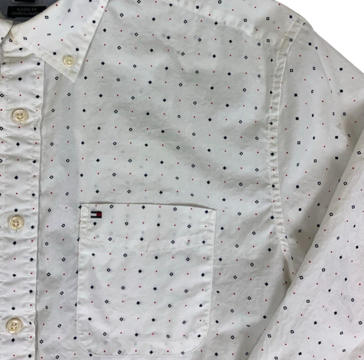 VTG 00S TOMMY HILFIGER MEN'S CLASSIC FIT WHITE LONG-SLEEVED SHIRT LARGE 45"