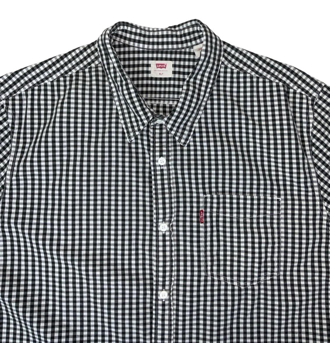 Y2K LEVI'S BLACK WHITE CHECK SHORT-SLEEVE CASUAL SHIRT LARGE