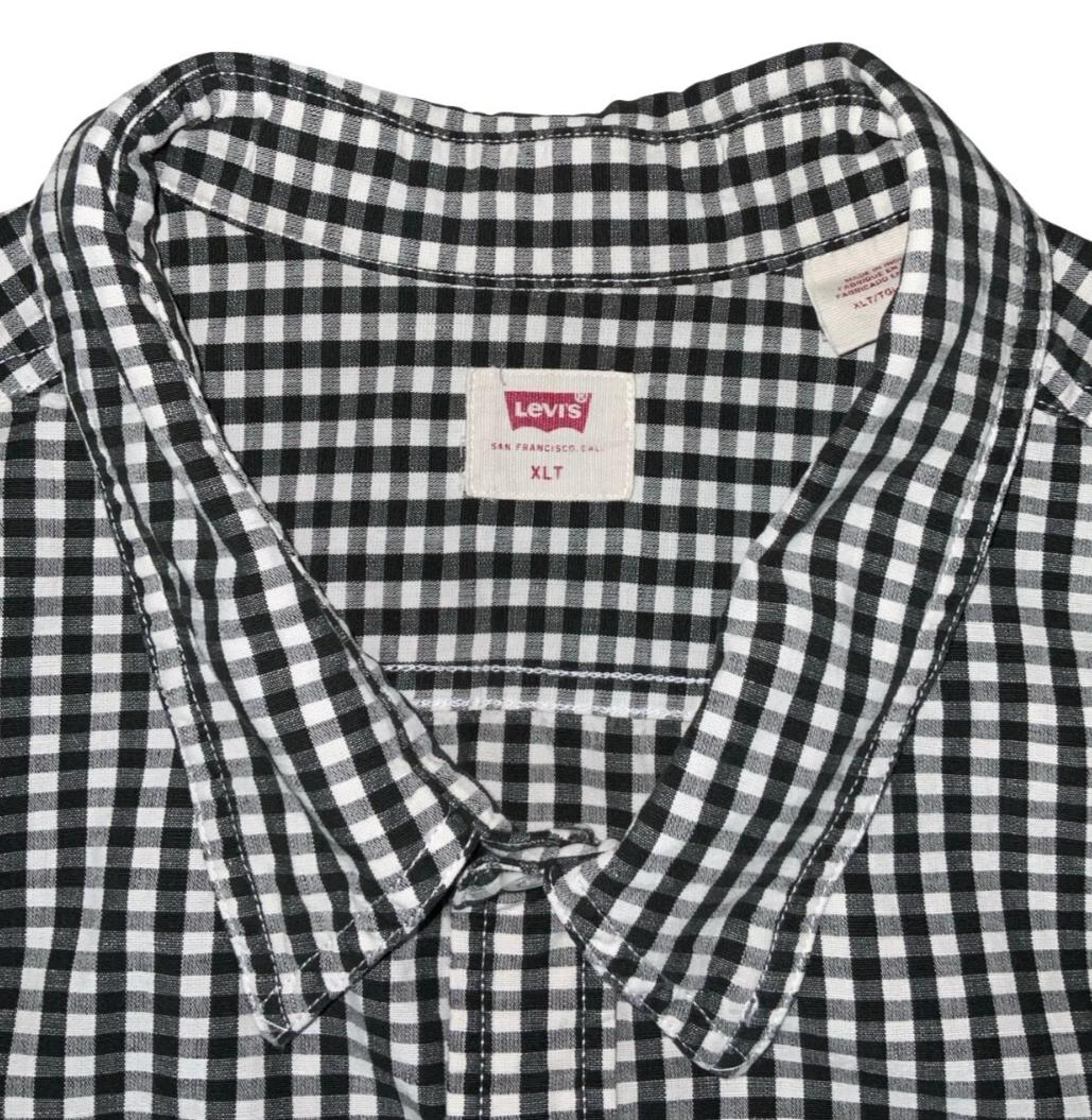 Y2K LEVI'S BLACK WHITE CHECK SHORT-SLEEVE CASUAL SHIRT LARGE