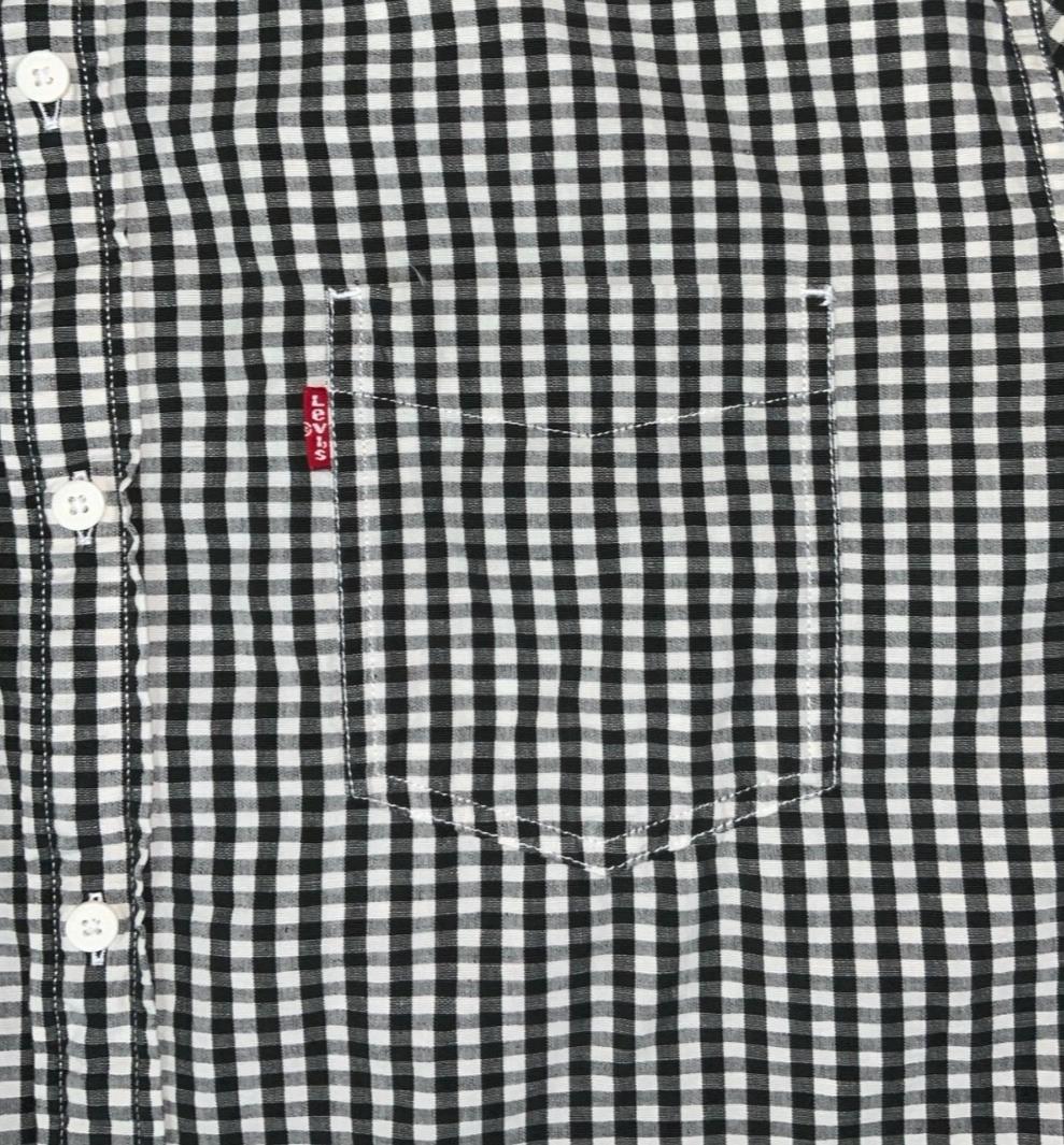 Y2K LEVI'S BLACK WHITE CHECK SHORT-SLEEVE CASUAL SHIRT LARGE