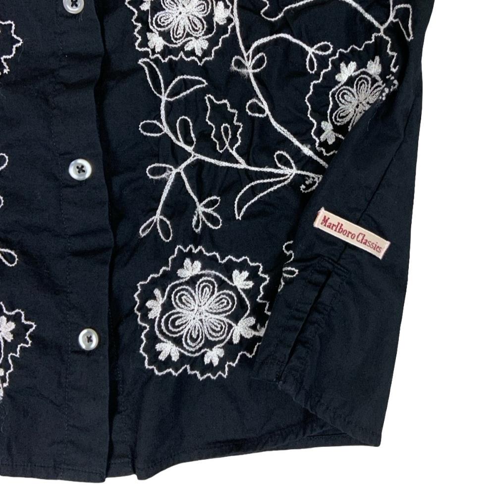 VTG 90S MARLBORO CLASSIC BLACK WHITE EMBROIDERED SLEEVELESS BLOUSE SMALL 8