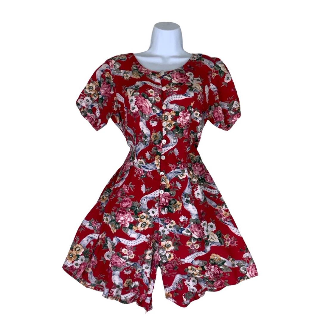 VTG 90S EXPRESS COLLECTION RED FLORAL SHORT SUMMER ROMPER MINI PLAYSUIT S 10