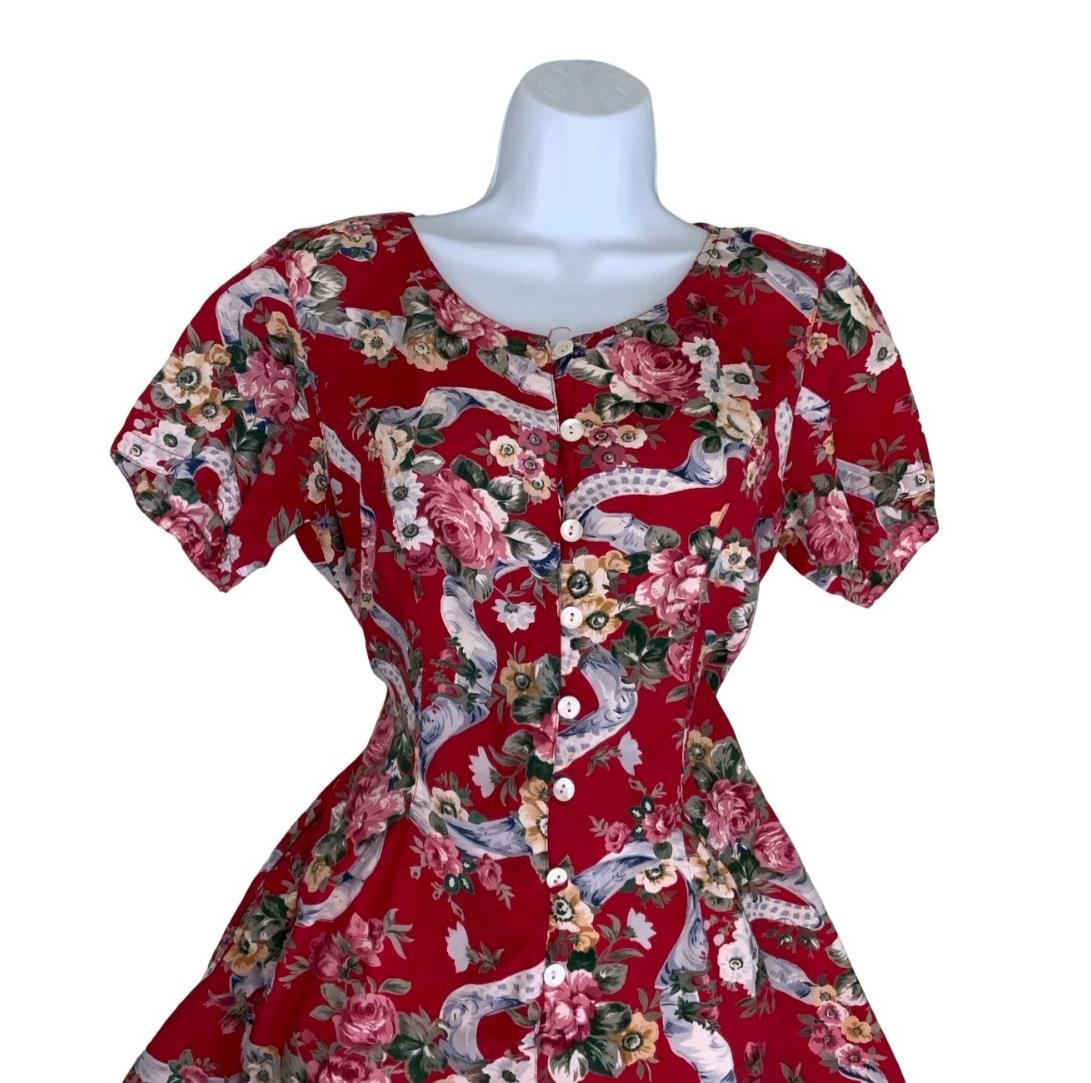 VTG 90S EXPRESS COLLECTION RED FLORAL SHORT SUMMER ROMPER MINI PLAYSUIT S 10