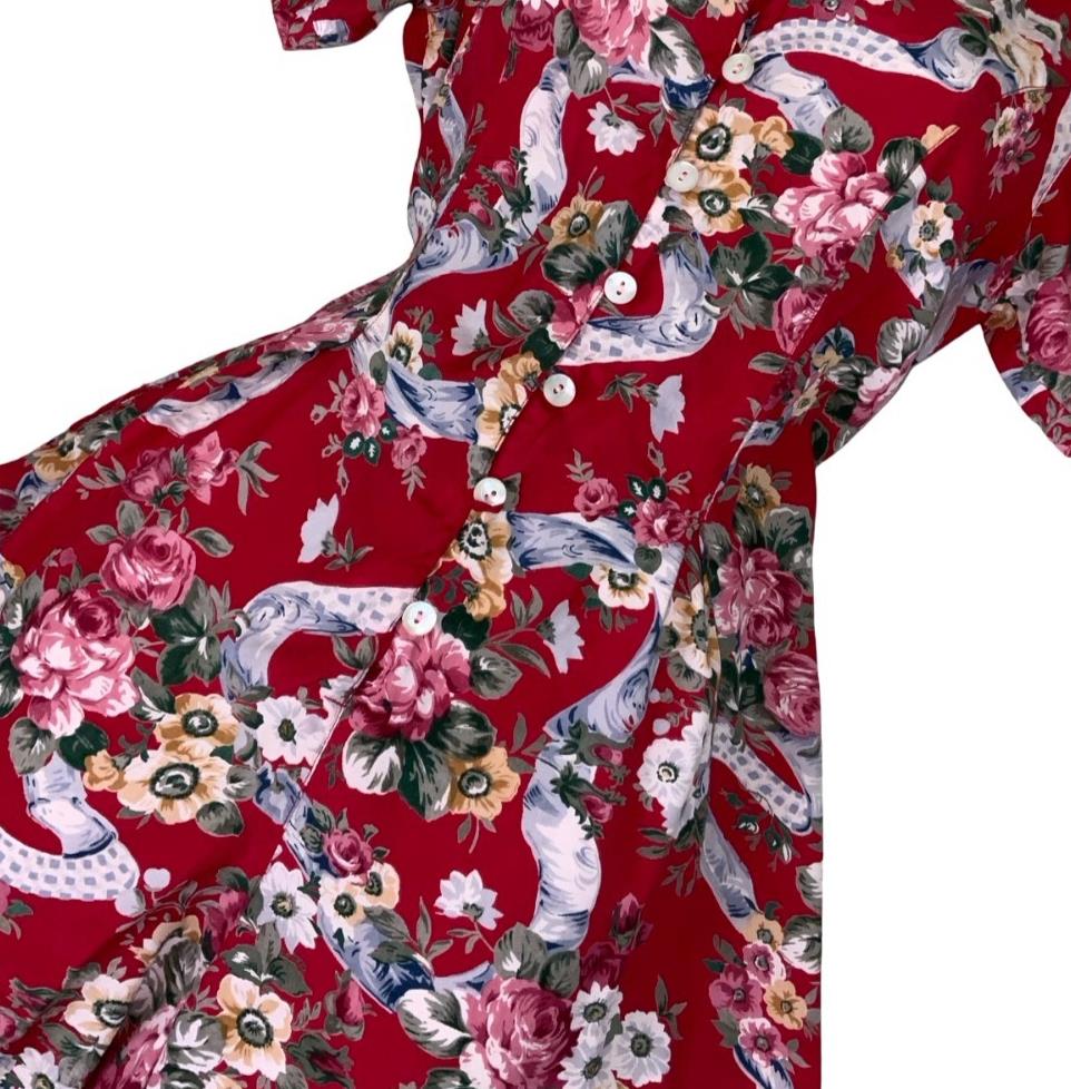 VTG 90S EXPRESS COLLECTION RED FLORAL SHORT SUMMER ROMPER MINI PLAYSUIT S 10