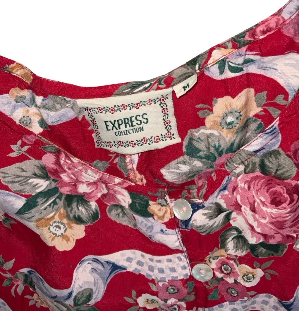 VTG 90S EXPRESS COLLECTION RED FLORAL SHORT SUMMER ROMPER MINI PLAYSUIT S 10